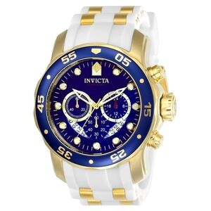 Invicta Pro Diver Scuba 48mm Gold-Tone Case Blue Dial Watch with White Strap